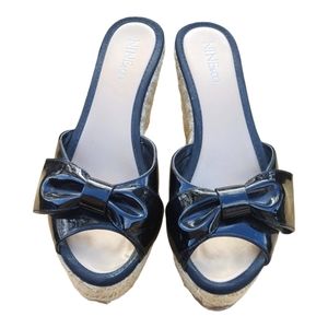 Nine & Co Sandals Womens 8 M Enchanter Espadrille Wedge Black Faux‎ Leath…